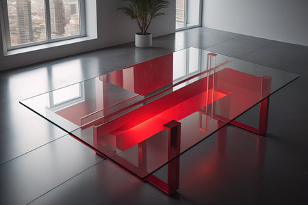 Interior of a living room with a glass table. ai generativeの素材