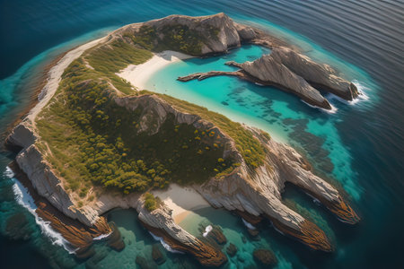 Tropical beach with palm trees and white sand. ai generativeの素材