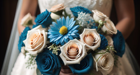 Wedding bouquet of roses in the hands of the bride. ai generativeの素材