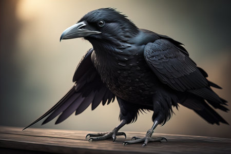 Close up portrait of a black raven, Corvus corax. ai generativeの素材