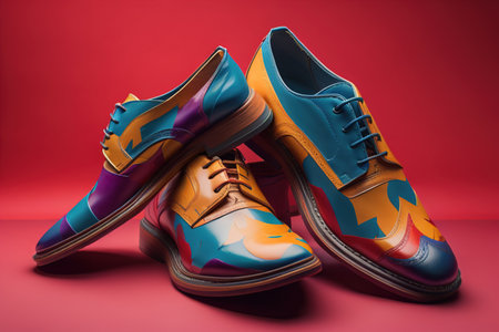 Men's shoes on a solid colour background. Studio shot. ai generativeの素材