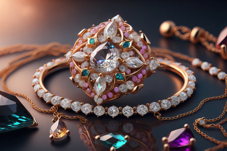 Wedding ring with diamonds on a solid color background. Jewelry. ai generativeの素材