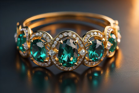 Jewelry ring with precious stones. Jewelry background. ai generativeの素材