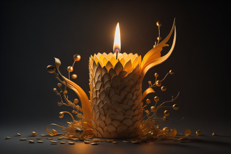 Creative burning candle on a wooden background. ai generativeの素材