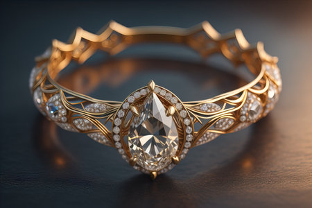 Wedding ring with diamonds on a solid color background. Jewelry. ai generativeの素材