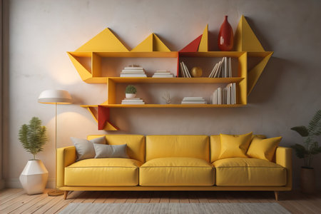 Bookshelf in scandinavian interior. ai generativeの素材