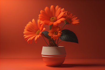 Flowers in a pot on a solid color background. ai generativeの素材