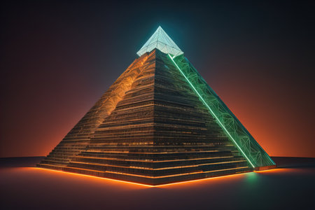 Creative and colorful pyramid on a solid color background. ai generativeの素材