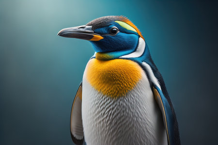 Cute penguin standing in front of solid color background. ai generativeの素材