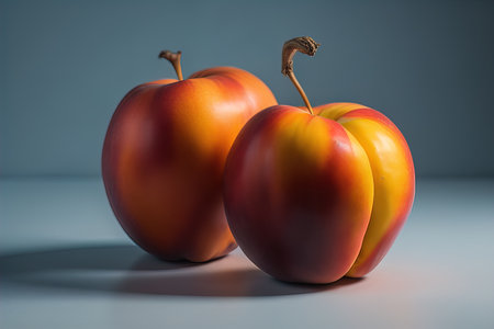Ripe red peach on a solid color background. ai generativeの素材