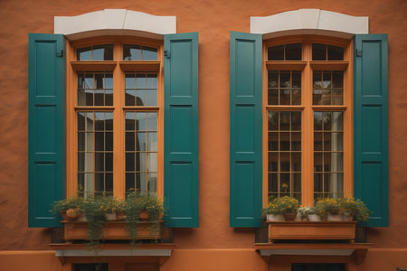 Colorful windows of a typical house in the city, ai generativeの素材