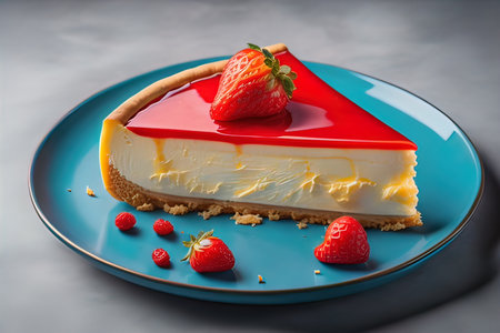 Cheesecake on a black plate. Toned. ai generativeの素材