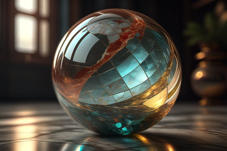 Transparent crystal ball on a wooden table. ai generativeの素材