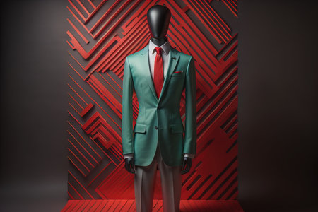 Stylish suits on mannequins on solid color background, closeup. ai generativeの素材