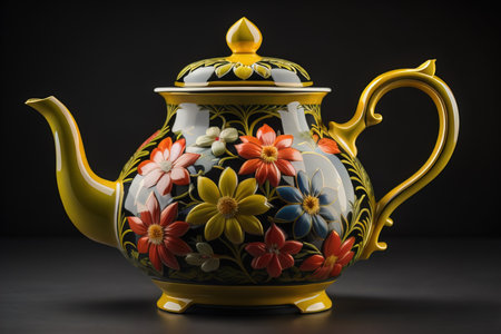 A ceramic teapot on a colid color background. ai generativeの素材
