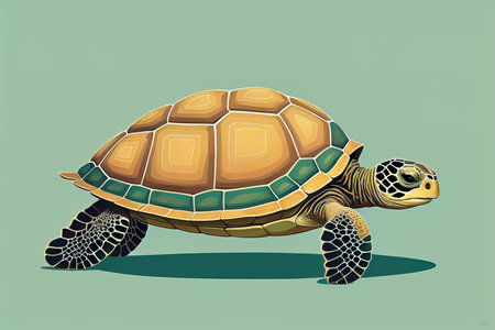 illustration of a turtle on a green background in cartoon style. ai generativeの素材