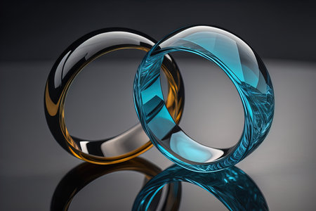 Colorful glass rings on a black background. ai generativeの素材
