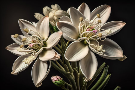 Bouquet of snowdrops on a black background. Studio photography. ai genrativeの素材