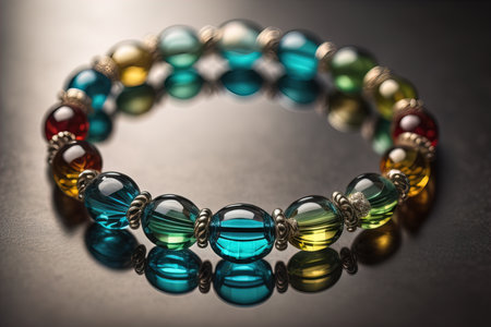 Bracelet with colorful stones on a black background close-up. ai generativeの素材