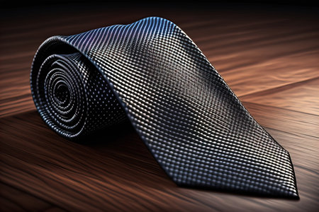 a necktie on a wooden background with reflection. ai generativeの素材