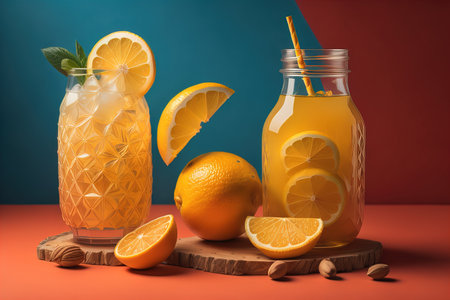 Glass of lemonade with fresh lemons. ai generativeの素材