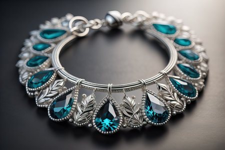 Silver necklace on a solid color background in close-up. ai generativeの素材