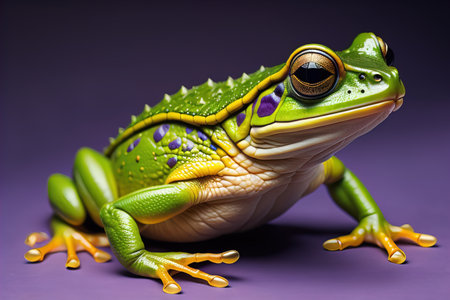 European tree frog, Hyla arborea isolated on solid colour background. ai generativeの素材