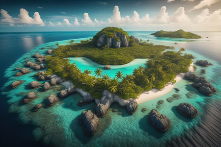 Tropical beach with palm trees and white sand. ai generativeの素材