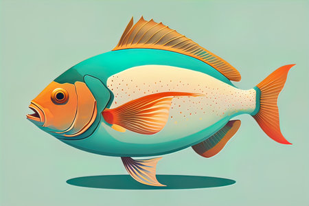 Illustration of a fish on a blue background, vector illustration. ai generativeの素材