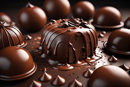 Chocolate truffles on a dark background. ai generativeの素材