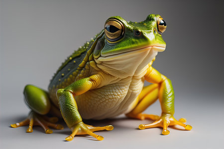 European tree frog, Hyla arborea isolated on solid colour background. ai generativeの素材