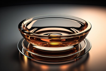 Empty glossy transparent ashtray on a dark background. ai generativeの素材