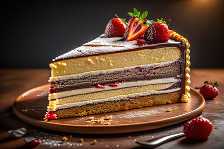 Cheesecake on a black plate. Toned. ai generativeの素材