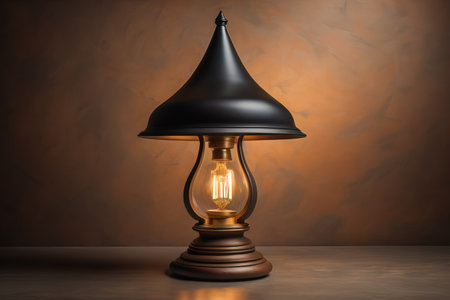 Lantern on a wooden table and a dark background. ai generativeの素材
