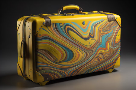a travel suitcase isolated on a solid color background. ai generativeの素材