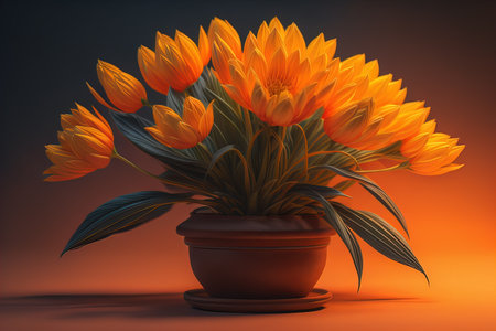 Flowers in a pot on a solid color background. ai generativeの素材