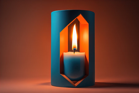 Creative burning candle on a wooden background. ai generativeの素材