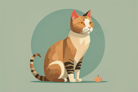Cute cat sitting on the floor. Vector illustration in retro style. ai generativeの素材