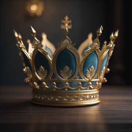 low key image of beautiful golden queen, king crown. ai generativeの素材