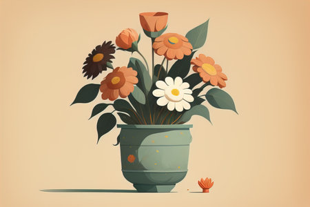 Flowerpot with daisies. Vector illustration in retro style. ai generativeの素材