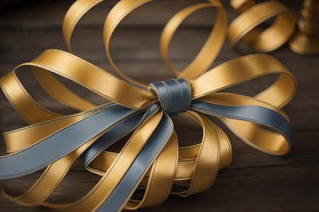Shiny satin ribbon in brown color isolated on white background. ai generativeの素材