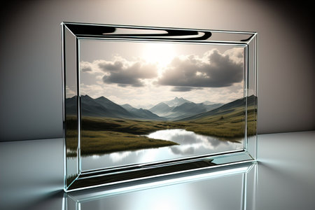 Glass picture frame on a solid color background. ai generativeの素材