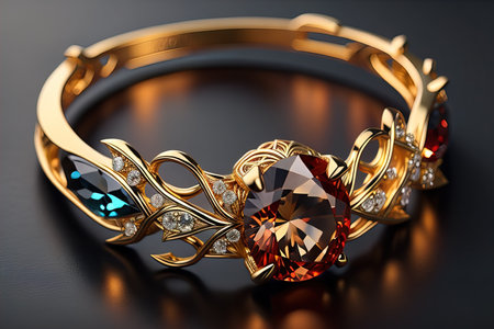Jewelry ring with precious stones. Jewelry background. ai generativeの素材
