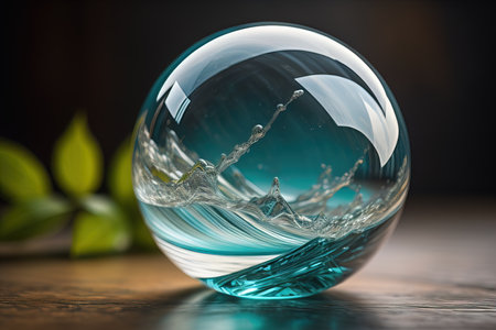 Transparent crystal ball on a wooden table. ai generativeの素材