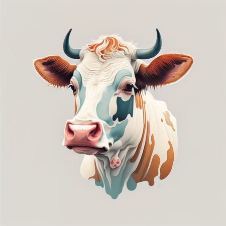 Illustration of a portrait of a cow on a grey background. ai generativeの素材