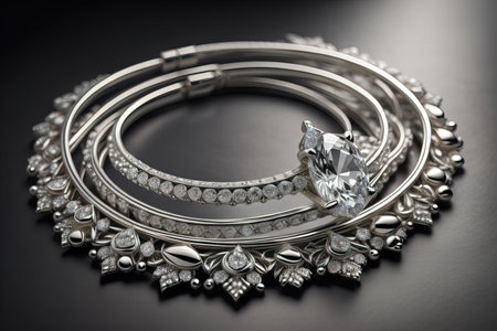 Silver necklace on a solid color background in close-up. ai generativeの素材