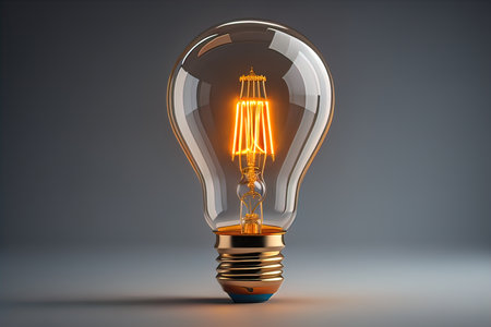 Glowing glass light bulb on dark background. ai generativeの素材