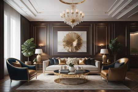 Luxury living room interior with furniture, ai generativeの素材