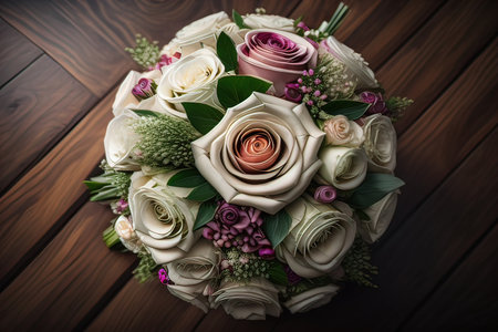 Beautiful bridal bouquet of different flowers on a dark background. ai generativeの素材