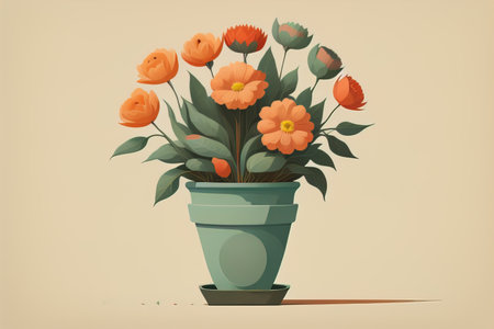 Flowerpot with daisies. Vector illustration in retro style. ai generativeの素材